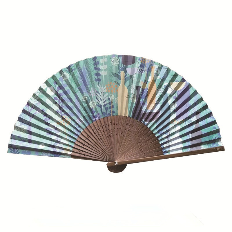 Sublimation Blanks Folded Polyester Bamboo Fans Bamboo Fabric Folding Hand Fan Clacking Folding Hand Fan