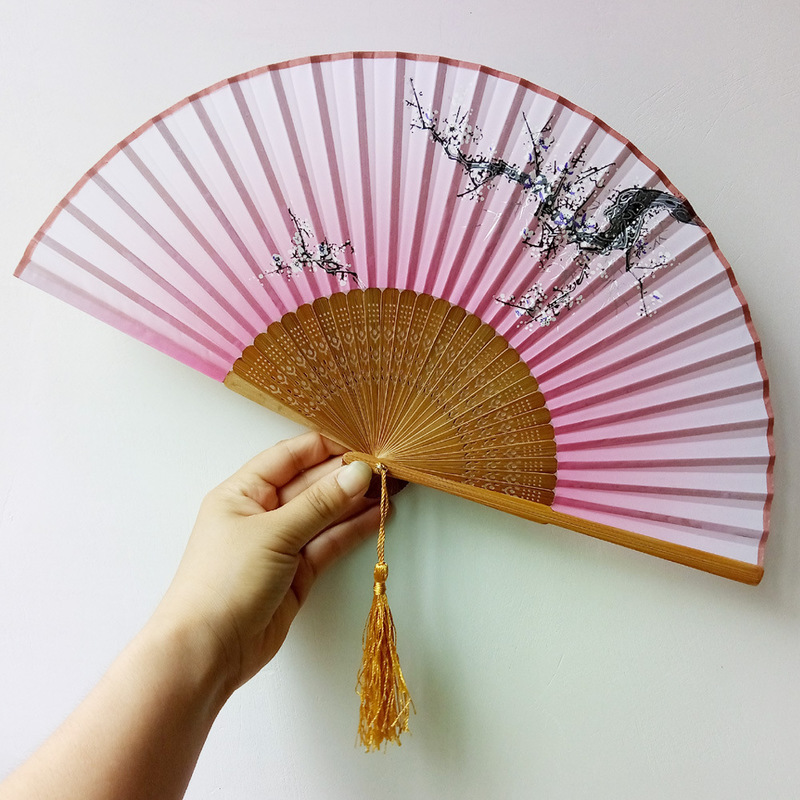 Custom Printed Portable PYRAMID Style Bamboo Hand Fan for Wedding and Business Gifts