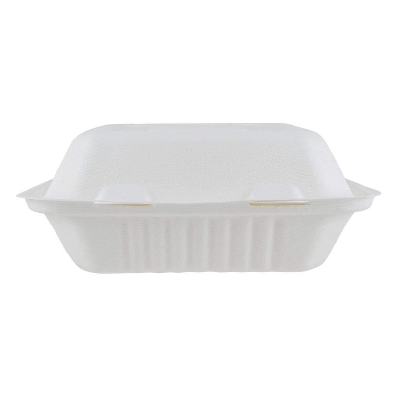 Logo Customized Sugarcane Clamshell Food Container Take Away 3 Compartment