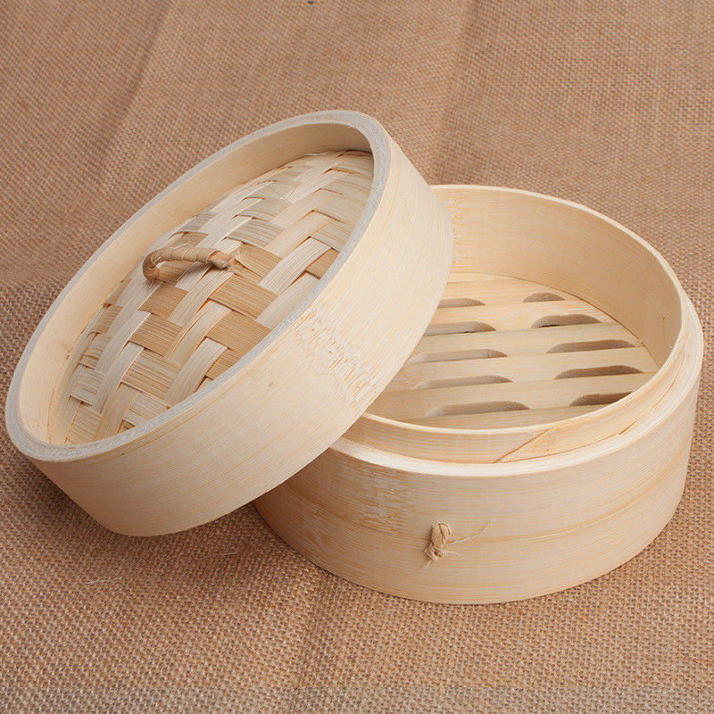 2 Tier Customized Size Dim Sum Bamboo Steamers Set Basket 10 Inch