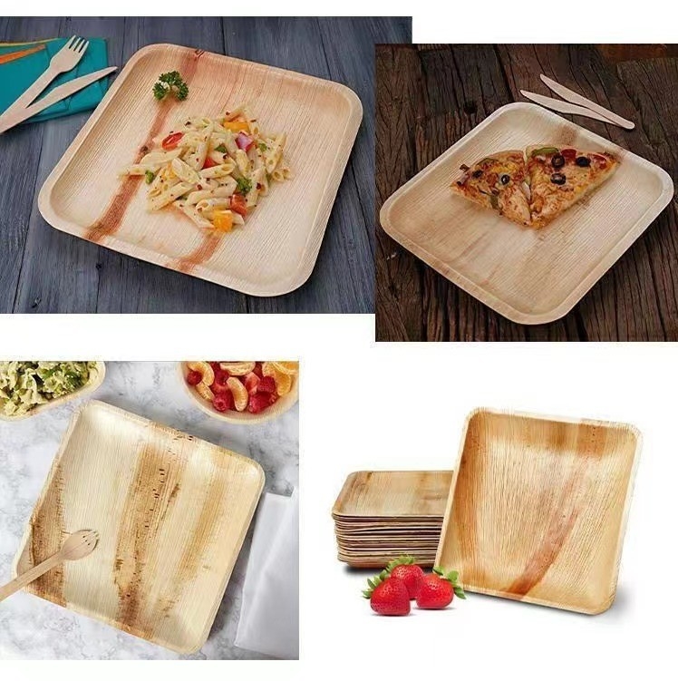 Biodegradable Disposable 10 Inch Square Areca Palm Leaf Plates For Corporate Events
