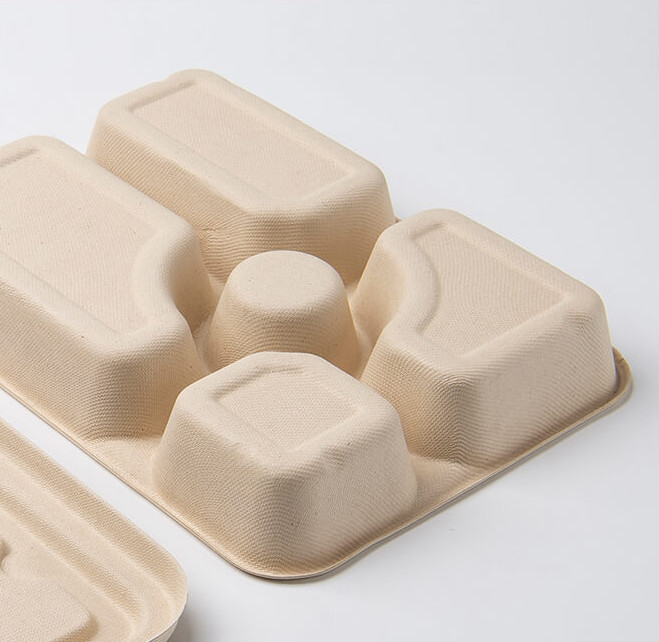 Sugarcane Pulp Lunch Takeaway Bento Box 4 5 Compartment Biodegradable Disposable