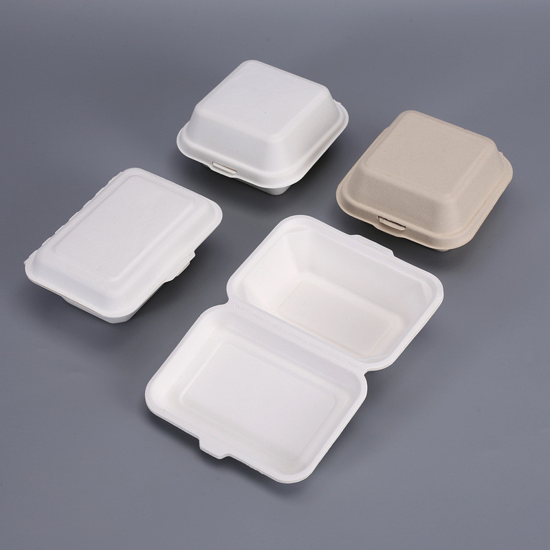 8'' 9" Clamshell Food Containers Sugarcane Food Box Bio Take Away Burger Box