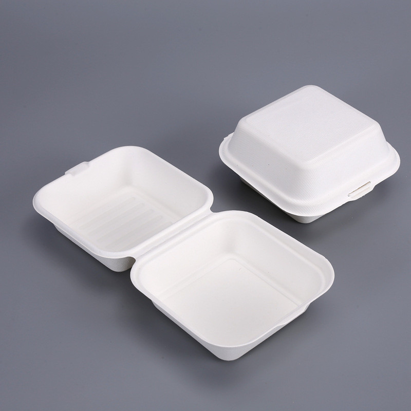 8'' 9" Clamshell Food Containers Sugarcane Food Box Bio Take Away Burger Box