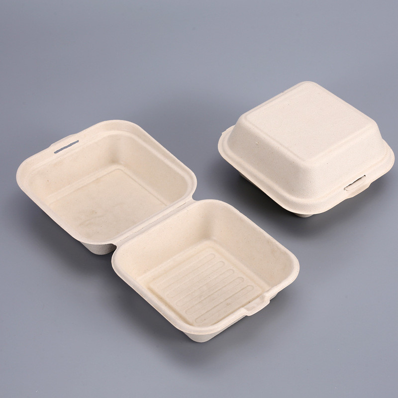 8'' 9" Clamshell Food Containers Sugarcane Food Box Bio Take Away Burger Box