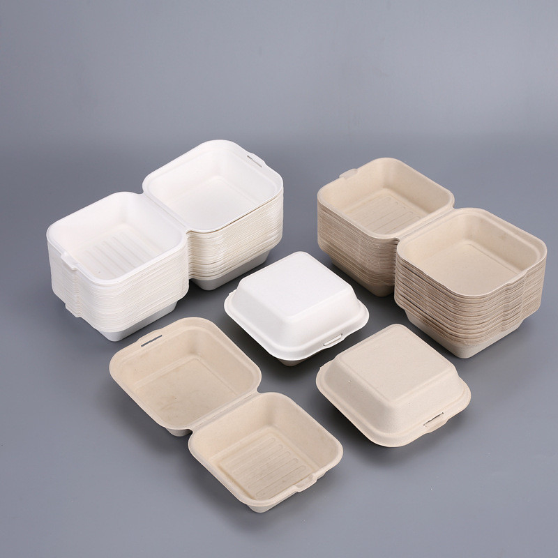 8'' 9" Clamshell Food Containers Sugarcane Food Box Bio Take Away Burger Box